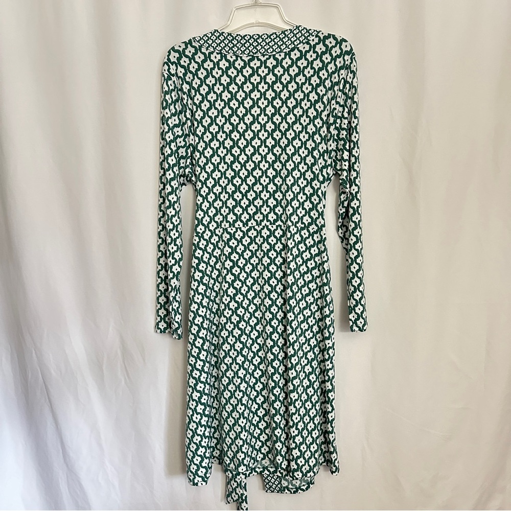 Banana Republic Green & White Geometric Print Wrap Around Jersey Dress sz XL - Picture 9 of 12